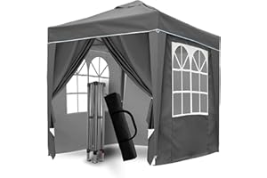 SANHENG Pop-Up-Pavillon, Pop-Up-Zelt mit Gewichten, vollständig wasserdicht, Allwetter-Pavillon, ideal für Outdoor-Party, Camping (2 x 2 m, grau)