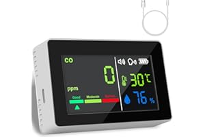 FENARY Portable 3-in-1 Carbon Monoxide Detector,Carbon Monoxide Alarm Rechargeable with Temperature & Humidity, Alarm Function &Voice Alerts with Clear LCD Display CO Detector for Home,Travel, RV