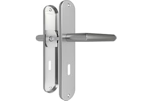AwmnSrman Türgriffe Innentüren Türklinke Türbeschlag Drückergarnitur Zimmertür Garnitur 72MM-BB-Buntbart Set 1er-Set Moderne Edelstahl 2 Türklinken & 2 Langschilder 240 * 50 mm