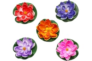 Doafoce Peak-EU 5 Pcs nénuphars artificiels flottants pour décoration de bassins étanche Fleur de Lotus pour Mariage Aquariums Décoration