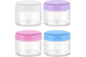 QIANYU 4 tarros de plástico para cosméticos con tapas, espátula, tarros de crema de viaje para artículos de tocador, recipientes de muestra de maquillaje recargables, tarros redondos de viaje a prueba de