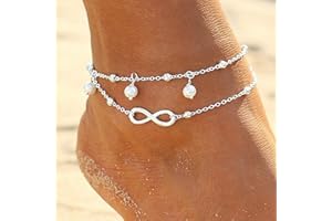 Handcess Boho Pearl Doppia cavigliere d'argento per sempre cavigliere bracciali Beach Perline piedi per donne e ragazze