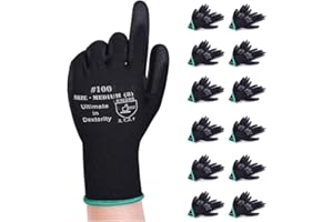 Donfri Lot de 12 paires de gants de travail de jardin, gants d’atelier avec revêtement PU pour le jardin et les gants de travail multifonctions (8/Taille M)