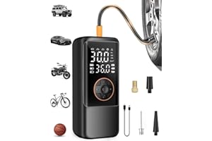 FLOWOOD Elektryczna pompa powietrza z akumulatorem, pompka powietrza 150 psi do pompki rowerowej, przenośna mini sprężarka z manometrem i podwójnym wyświetlaczem LED, 12 V DC, elektryczne opony samochodowe do