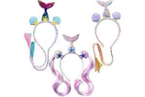 SWZY Sirenetta Cerchietto per Bambina, 3 Pezzi Fascia Capelli Bambina Cerchietti Bambina Glitter Cosplay Sirena Parrucca Fasce Capelli Accessori Capelli Hairbands Accessorio per Ragazze Regalo Festa