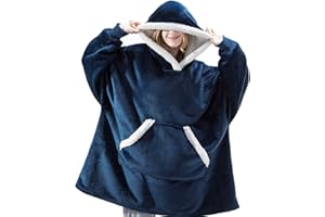 IvyH Bluza z kapturem, duże wymiary, oversize, wyjątkowo miękka, ciepła, pluszowa, rozmiar uniwersalny, dla mężczyzn, kobiet, dziewcząt, chłopców, uniseks, niebieski, jeden rozmiar