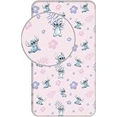Disney Stitch Fitted Sheet 90 x 200 + 25 cm 100% Cotton Floral Design