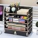Produktbild DEI QI Schreibtisch-Akten-Organisator-Büro-Speicher-Kasten-Schreibtisch-Datei-Speicher-Gestell A4 Papierdaten-Gestell-hölzerne Fach-Regal-Speicher-Regal-Büro-Versorgungsmaterialien (Farbe : Schwarz)