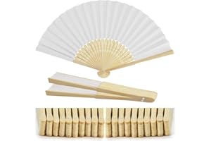 GOLRISEN 20 Piezas Abanicos de Mano para Boda de Verano Abanicos Blancos de Papel para Manualidades Abanicos de Bambú Plegables para Invitados como Detalles de Boda Regalos de Bautizo