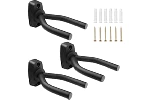 Fousenuk 3 piezas Soporte Pared Guitarra, Oporte de Guitarra Negro Colgador de Guitarra Eléctrica Acustica Tamaño Ajustable, Soporte de Guitarra para Colgar Guitarra en Pared o Perchero