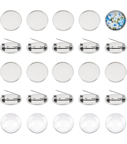 UNICRAFTALE Blanko Broschen-Set – 16 Sets, 30 Mm, Edelstahl, Mit Glas-Cabochons