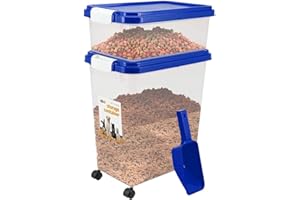 SMASHINGDEALSDIRECT 3 Piece Pet Food Airtight Storage Container With Plastic Measuring Scoop Treats And Dry Food Storage and Dispenser For Dogs Cats and Various Small Pets (Blue)