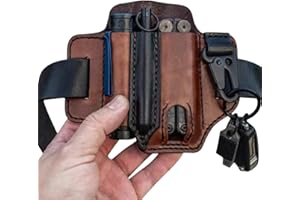 BPRTCRA Leder-Gürtelscheide mit Schlüsselhalter + Stift-Clip + Taschenlampen-Holsterscheide, EDC-Lederscheide für Leatherman Multitools, Gürtelwerkzeugtasche, Werkzeuge für Outdoor Camping