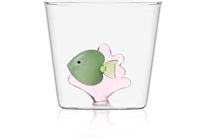 Ichendorf Milano Tumbler con Pesce Verde e Alga Rosa | Collezione Marine Garden | 35 cl | Vetro Borosilicato | Fatto a Mano