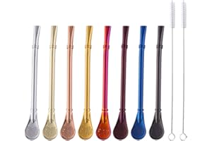 BUYER STAR Cuillère à pailles INOX Cuillère Paille Filtre Infuseur à Thé 8 Couleurs Pailles métalliques réutilisables 2 Brosse de Nettoyage Longueur 6 Pouces