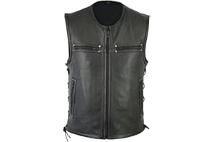 GEFOMUOFE Chaleco de piel para motorista, rockero, para moto, color negro