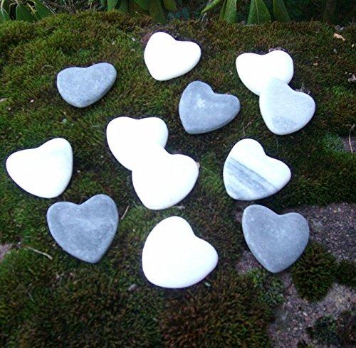 Dekosteine, echte Steine in Herzform, 12er-Set, grau u. weiss, Herzen - 2