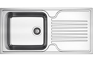 RUMO RELIABLE & MODERN RUMO Elite Stainless Steel Kitchen Sink 1.0 One Single Large Deep Bowl Reversible Sinks with Drainer 1000 x 500mm Inset Life Time Warranty Includes Wastes & Plumbing Kit