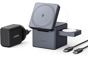 Anker 3-in-1 Cube mit MagSafe Ladestation, 15W Wireless iPhone Charger, Induktive Ladestation für Apple Watch und iPhone 17/16/15/14/13/12, AirPods Pro/3/2 (Inklusive 30W Ladegerät)