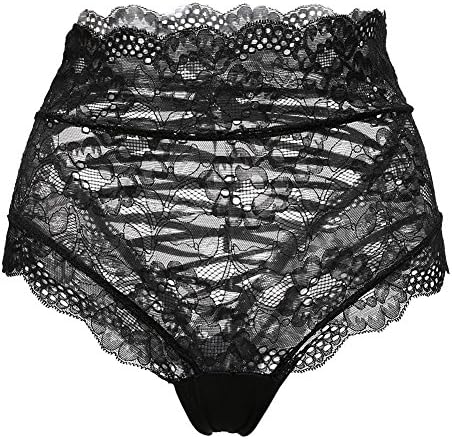 Favoridol Women Sexy Panties Lace Transparent High Waist Knickers Briefs Underwear - Black (S)