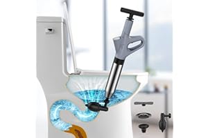 Mieaoll Toilet Plunger, Air Pressure Plunger for Bathroom Clogs, Toilet Snake and Auger Drain Blaster with Real-Time Gauge for Toilet, Floor Drain, Sink Pipe