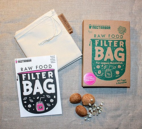 NUSSMILCHBEUTEL aus NATUR HANFFASER – Original NECTARBAR (Eco) – Premium RAW FOOD FILTER BAG – Filterbeutel mit Anleitung für vegane Nussmilch wie Mandelmilch als Passiertuch und Seiher für Säfte, Sprossen, Entsaften, Tempeh - 6