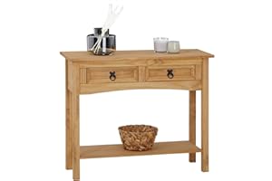 ‎CARO-MÖBEL CARO-Möbel Konsolentisch Salsa im Mexiko Stil Schreibtisch Beistelltisch Kiefer massiv, gebeizt gewachst mit 2 Schubladen, 1 Ablageboden