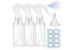GJINXI 3 Stück Sprühflasche, 100ml Kleine Sprühflaschen zum Befüllen Transparente Leer Feinen Nebel Sprühflasche mit Etiketten Trichtern Reise Zerstäuber für Flüssigkeit Kosmetik Reinigung Körperpflege