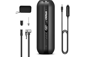 CYCPLUS 2600mAh*3 Compressore d'Aria per Pneumatici, 150 PSI Pompa d'Aria Portatile per Pneumatici, Manometro Digitale per Pneumatici Ricarica DC/AC Compressore d'Aria 12V, Nero