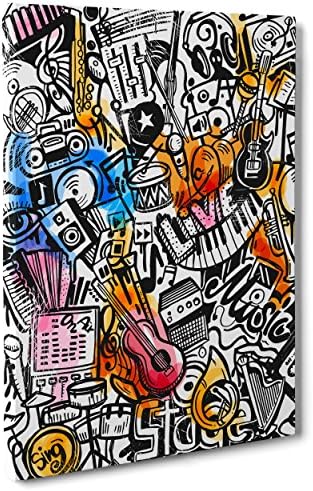 ConKrea Canvas Picture - Framed - Ready to Hang - Music Jazz Soul Blues Rock - Graffiti Illustration - Street Art 30 x 40 cm A - Senza Cornice