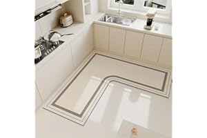 Treer Kitchen Rug Kitchen Floor Mat L-shaped Non Slip Washable Waterproof Anti-Fatigue Standing Mat Diatom Mud Long Carpet for Hallway Sink Laundry Office Entryway (Simple lines,100x100x45cm)