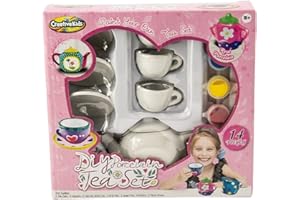 OnlineStreet Ensemble à thé pour enfants - 14 pièces en porcelaine avec thés, peintures et pinceau pour filles et garçons