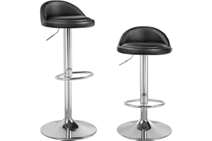Panana Pair of Bar Stools, Height Adjustable Breakfast counter Bar Chairs Synthetic Leather 360° Swivel Kitchen Stool with Chrome Footrest&Comfy Padded for Kitchen Island Counter (Black1)