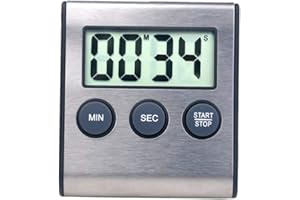 MEDIGY Mini minuterie numérique, Compte à rebours de 100 Minutes et chronomètre, pour la Cuisine, Le Sport, Les études, Les réunions, Le stationnement, Le Traitement médical en Acier Inoxydable Noir