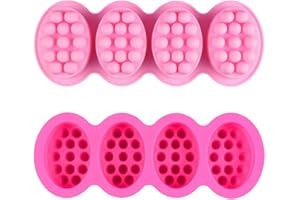 SYMPHONYW Silikon Seifenform, 4 Kavität Oval Massage Seifenform Keks Schokoladenkuchenform Tablett für DIY hausgemachte Handwerk (Rosa)