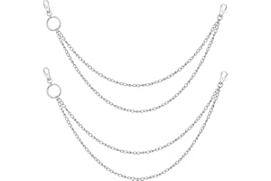 FENGYUANHONG 2 Pcs Jeans Chains Punk Pants Trousers Chains Punk Chain Hip Hop Punk Chain Jean Belt Chains Wallet Chain Hip Hop Gothic Rock Keychain Multilayer Belt Metal Chain Gothic Punk Rock Chains (Silver)