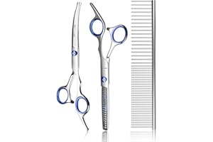 TRIGRAND Professional One-Piece Design Dog Grooming Scissors 4CR Stainless Steel with Safety Round Tip, Heavy Duty Titanium Coated Pet Grooming Scissor for Dogs, Cats and Other Animals