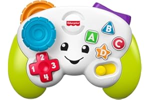Fisher-Price Laugh & Learn Mi primer mando de consola Mando de videojuegos de juguete con música y luces, para niños y niñas +6 meses, versión multilingüe: Inglés, Italiano, Portugués, Español, JFD13