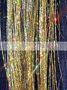 EUPHORIA 40 inches Hair Tinsel/Glitter Hair Extensions/Highlight Hair Extensions for Women and Girls 100 Strands (Sparkling Gold)