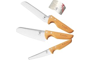 Kibbidea Lot de 4 couteaux de cuisine pour enfants, Sécurité, vraie cuisine, Acier Inoxydable, Pour couper et cuisiner des fruits ou légumes, Couteaux enfants à partir de 3 ans