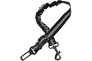 FISTAD Cinturón de Seguridad para Perro, Reflectantes Ajustable Correa de Perro Nylon de Coche con Elástico para Perros y Gatos de Todos los Tamaños (Negro)