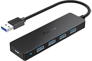 Aceele USB 3.0 Hub,USB 3.0 Ports & Type C Powered Port, Ultra Slim Data Hub For MacBook Pro/Air, iMac, Mac Pro/mini, Surface Pro, Dell XPS, Laptop, USB Flash Drives, Mobile HDD, PS5, and More