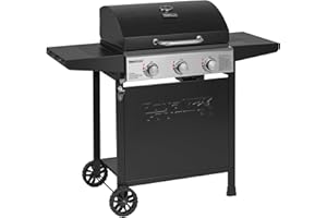 Royal Gourmet Barbecue Gaz sur Chariot, 3 Brûleurs BBQ Gaz avec Capot, Puissance 9kW Propane, 2 Grilles en Émaillée, 2 Table Latérales, Thermomètre Intégré, Adapté pour Jardin et Camping