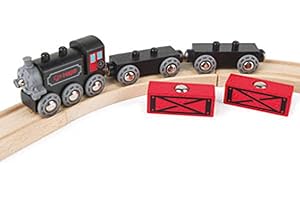 Jouet Hape Train de Marchandises à Vapeur - Jeu pour Enfant dès 3 ans - Locomotive Noire Avec ses Deux Wagons et Containers Déchargeables Rouge - Compatible avec Circuits de Marques Traditionnelles