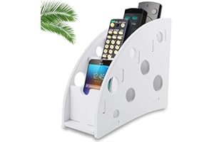 Ledoo Organisateur Télécommandé à 4 Compartiments, Organisateur Télécommande Blanc Pour Ranger Diverses Télécommandes et Téléphones Portables, Boîte de Rangement pour Télécommande en Bois Composite