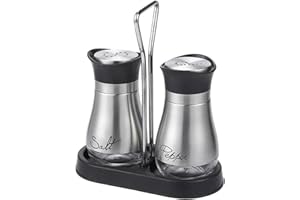 SUVEK Salz und Pfefferstreuer Set, Salzstreuer Gewürzflaschen Klein aus Glas und Edelstahl, Gewürzstreuer Küchenzubehör, Gewürzflaschenbehälter Silber für Küche, Unterwegs, Wohnmobil, BBQ Nachzufüllen