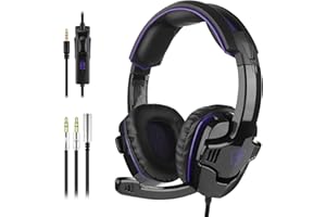 Geekria SADES SA-930 - Auriculares para Juegos (3,5 mm, micrófono y Control de Volumen, para Google Stadia, PS4,Tableta, PC, teléfonos móviles, cancelación de Ruido estéreo de música (Morado)