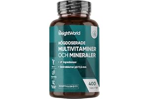 Multivitamintabletter – 400 veganska tabletter – 27 ingredienser – Laboratorietestade – Med vitamin B-komplex, vitamin C, magnesium, kalium – Fri från magnesiumstearat – WeightWorld