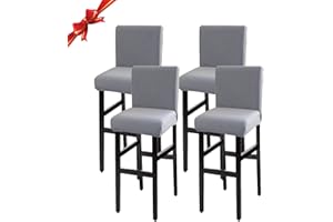 Jaotto Fundas de Silla de Bar 4 Piezas,Fundas para Taburetes Cuadrados de Cocina,Modernas Fundas Taburetes Altos Giratoria Corta Silla Lavable,Cubiertas para Taburete de Bar(Humo Gris,4 Pack)