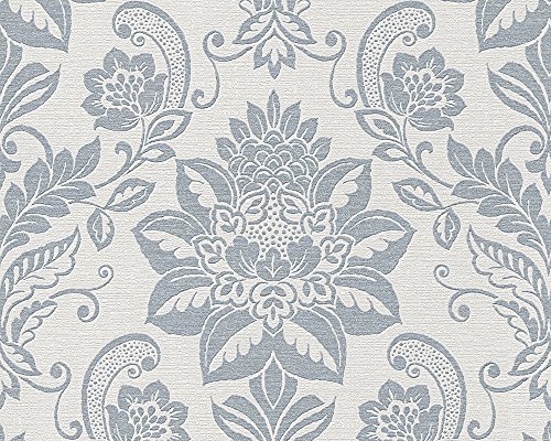 A.S. Création Vliestapete Shabby Style, Mustertapete, klassisch, neo-barock, Vintage, reinweiß, signalweiß, telegrau, 293459 - 2